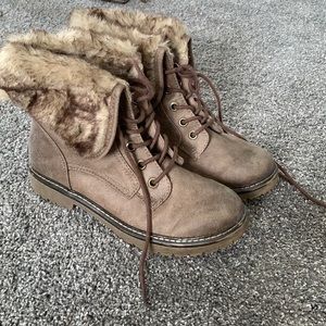 faux fur lace up boots